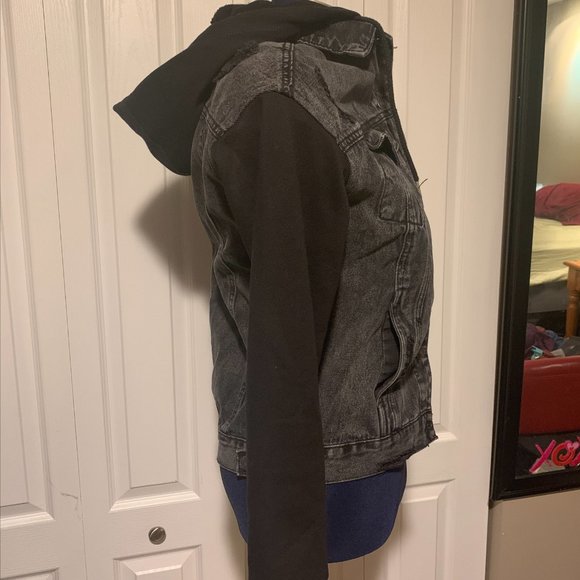Distressed Denim Jacket with Hood - Picture 4 of 7